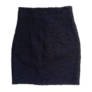 Lace Bodycon Skirt NEW 4 Pencil Navy Blue Zipper Textured Floral Botanical